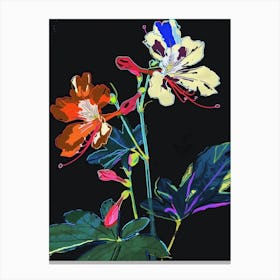 Neon Flowers On Black Geranium 1 Canvas Print