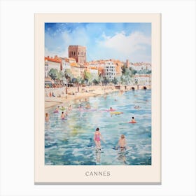 Swimming In Cannes France Watercolour Poster Canvas Print