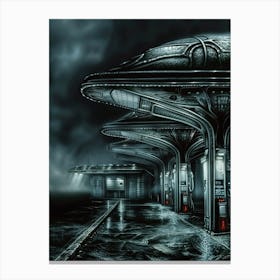 Futuristic Gas Station in the Rain Canvas Print