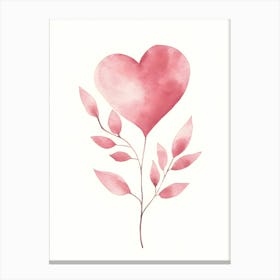 Watercolor Heart With Leaves Canvas Print