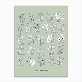 Floral Alphabet | Sage Green & White Canvas Print