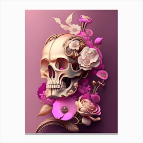 Skull With Steampunk 1 Details Pink Vintage Floral Canvas Print