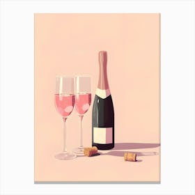 Pink Wine Bottle And Glasses Canvas Print