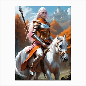 Warrior Woman on white horse.Lady Samsara on Silver Firefly Canvas Print