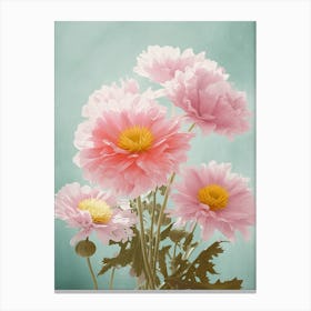 Chrysanthemums Flowers Acrylic Painting In Pastel Colours 4 Canvas Print