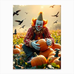 Clown In Pumpkin Field - Diverse Art Illustration 57 Canvas Print