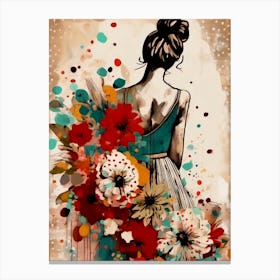 Shy Girl With Flowers Canvas Print