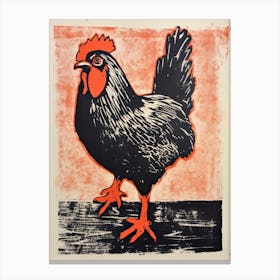 Chicken, Woodblock Animal  Drawing 2 Canvas Print