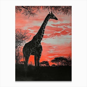Red Silhouette Giraffe 3 Canvas Print