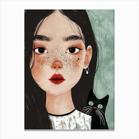 Asian Girl With Cat Canvas Print