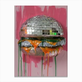 Disco Ball Burger Glitter Style Painting Kitchen Canvas Print