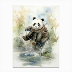 Panda Art Horseback Riding Watercolour 1 Canvas Print