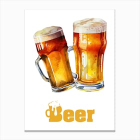 Watercolor Beer Mugs Canvas Print