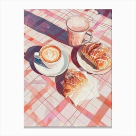 Pink Breakfast Food Yogurt, Coffee And Bread 4 Canvas Print