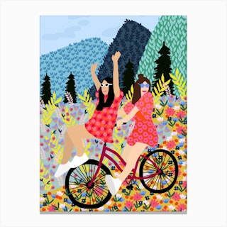 Best Friends In A Bike Canvas Print
