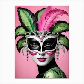 A Woman In A Carnival Mask, Pink And Black (48) Canvas Print