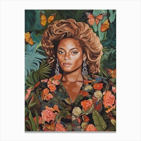 Floral Handpainted Portrait Of Beyonce 1 Canvas Print