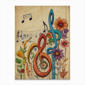 Music Notes And Flowers 1 Canvas Print