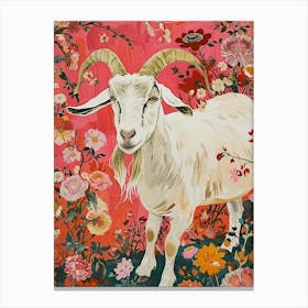 Floral Animal Painting Goat 2 Canvas Print