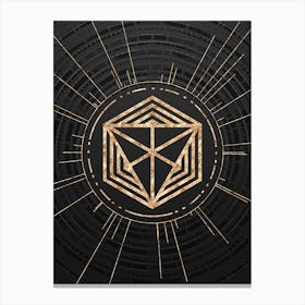 Geometric Glyph Symbol in Gold with Radial Array Lines on Dark Gray n.0213 Canvas Print