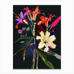 Neon Flowers On Black Bouquet 3 Canvas Print