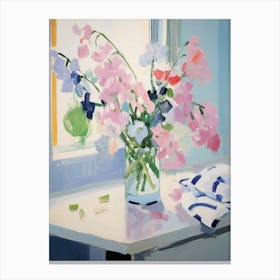 A Vase With Sweet Pea, Flower Bouquet 3 Canvas Print
