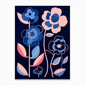 Blue Flower Illustration Camellia 3 Canvas Print
