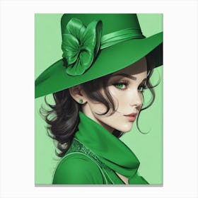 Woman in Green Hat Canvas Print