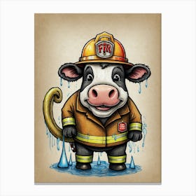 Firefighter Cow 1 Canvas Print