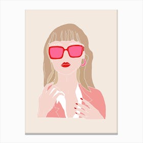 Pink Glasses Girl Blonde Canvas Print