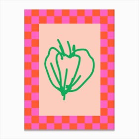 Modern Checkered Flower Poster Pink & Green 1 Canvas Print