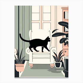 Black Cat In Living Room Canvas Print