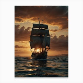 Sailing Ship At Sunset Canvas Print