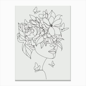 Woman With Flowers In Her Head line art Canvas Print