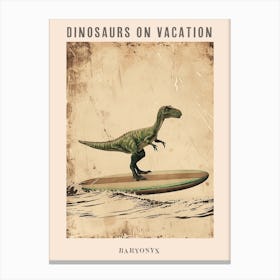 Vintage Baryonyx Dinosaur On A Surf Board 2 Poster Canvas Print