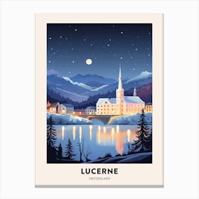 Winter Night  Travel Poster Lucerne Switzerland 1 Canvas Print