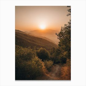 View Of Mountains And Forest At Sunset Canvas Print