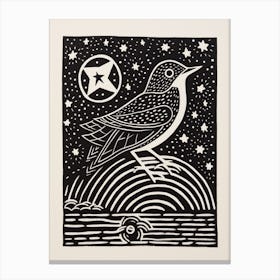 B&W Bird Linocut Dipper 3 Canvas Print