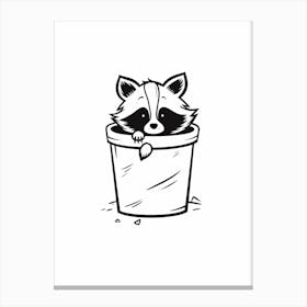 A Minimalist Line Art Piece Of A Raccoon In A Trash Can 3 Canvas Print