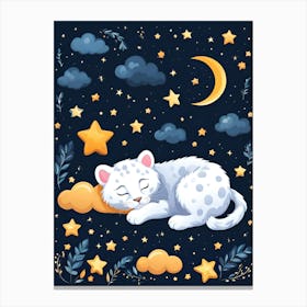 White Cat Sleeping In The Moonlight 1 Canvas Print