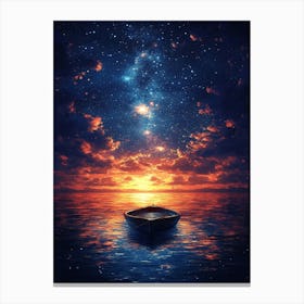 Starry Sky With A Boat 6 Canvas Print