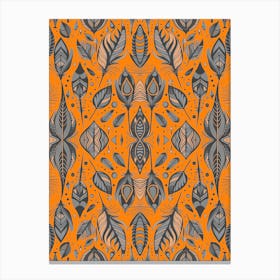Neon Vibe Abstract Peacock Feathers Black And Orange 1 Canvas Print