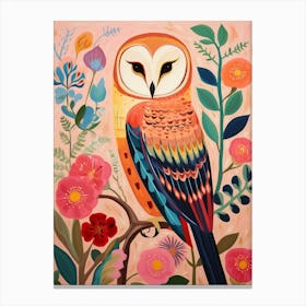 Pink Scandi Barn Owl 3 Canvas Print