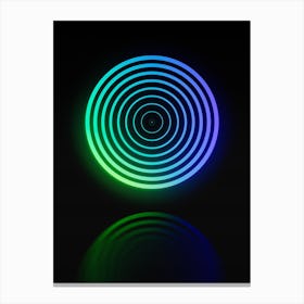 Neon Blue and Green Abstract Geometric Glyph on Black n.0205 Canvas Print
