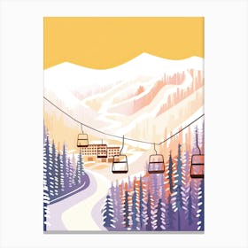 Sun Peaks Resort   British Columbia, Canada, Ski Resort Pastel Colours Illustration 1 Canvas Print