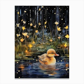 Mixed Media Duckling With Fireflies 1 Canvas Print
