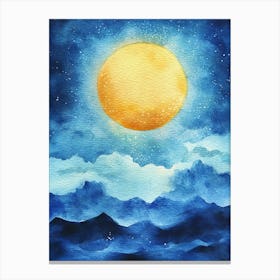 Abstract Full Moon Power Spiritual Energy Watercolor Painting Canvas Print