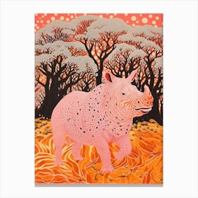 Rhino In The Trees Orange & Pink 4 Canvas Print