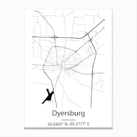 Dyersburg,United States Minimalist Map 1 Canvas Print