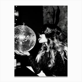 Girl Posing With Disco Ball Canvas Print